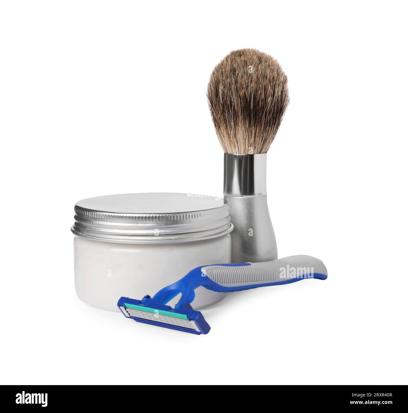 Different men`s shaving accessories on white background Stock Photo Alamy